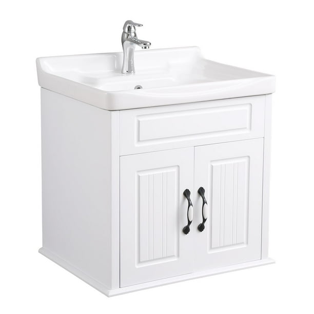 Wall Mount Bathroom Cabinet Vanity Sink White With Elegant Chrome Faucet And Drain Included Rippled Design Renovator's Supply Wall Mount Bathroom Cabinet Vanity Sink White With Elegant Chrome Faucet And Drain Included Rippled Design Renovator's Supply
